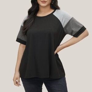 BloomChic Plus Size 2XL Colorblock Contrast Crew Neck Raglan Sleeve T-shirt us18